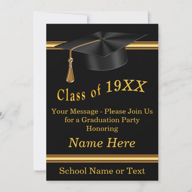 Invitaciones a graduación personalizada en negro y (Anverso)