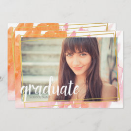 Invitaciones a graduados de color de agua rosa mod