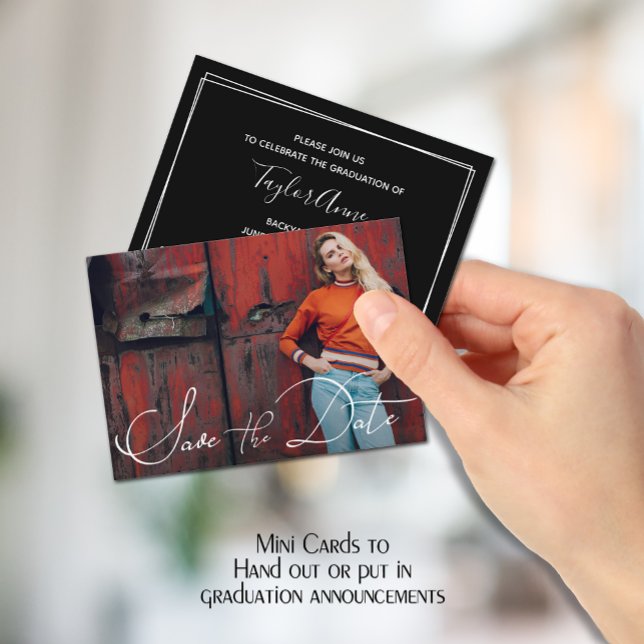 Invitaciones a graduados de fotografía MINI Size 3 (Small 3.5" x 2.5" graduation party cards to hand out or include in your graduation announcements.)