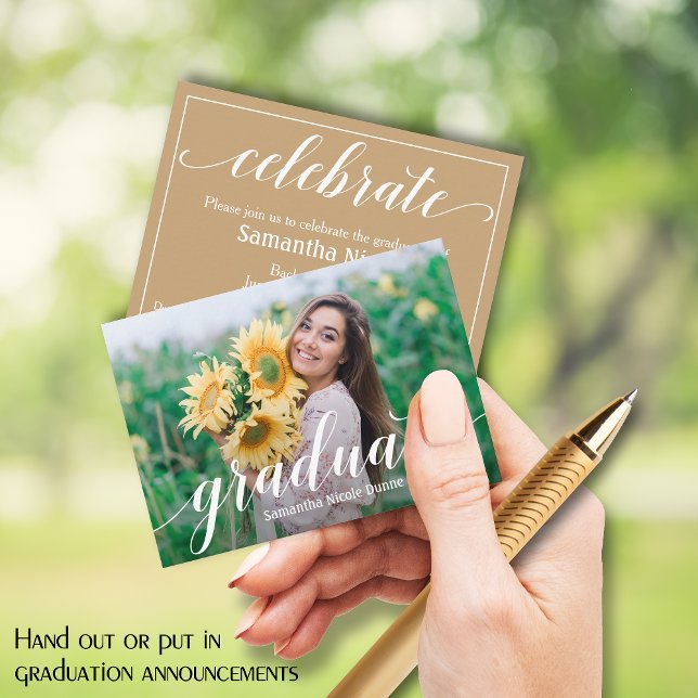 Invitaciones a graduados de fotografía MINI Size 3 (Small 3.5" x 2.5" graduation party cards to hand out or include in your graduation announcements.)