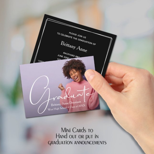 Invitaciones a graduados de fotografía MINI Size 3 (Small 3.5" x 2.5" graduation party cards to hand out or include in your graduation announcements.)