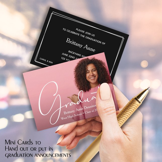 Invitaciones a graduados de fotografía MINI Size 3 (Small 3.5" x 2.5" graduation party cards to hand out or include in your graduation announcements.)