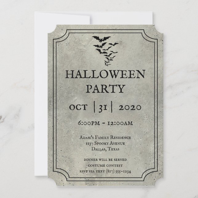 Invitaciones a Halloween de Bats Tombstone (Anverso)
