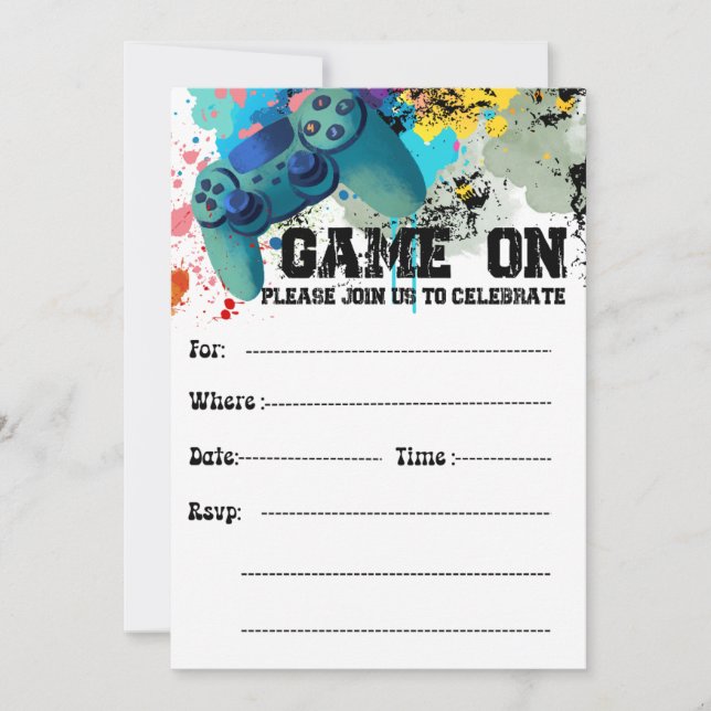 Invitaciones a juegos de video para fiesta de cump (Anverso)