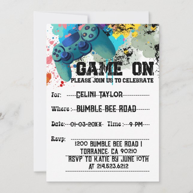 Invitaciones a juegos de video para fiesta de cump (Anverso)