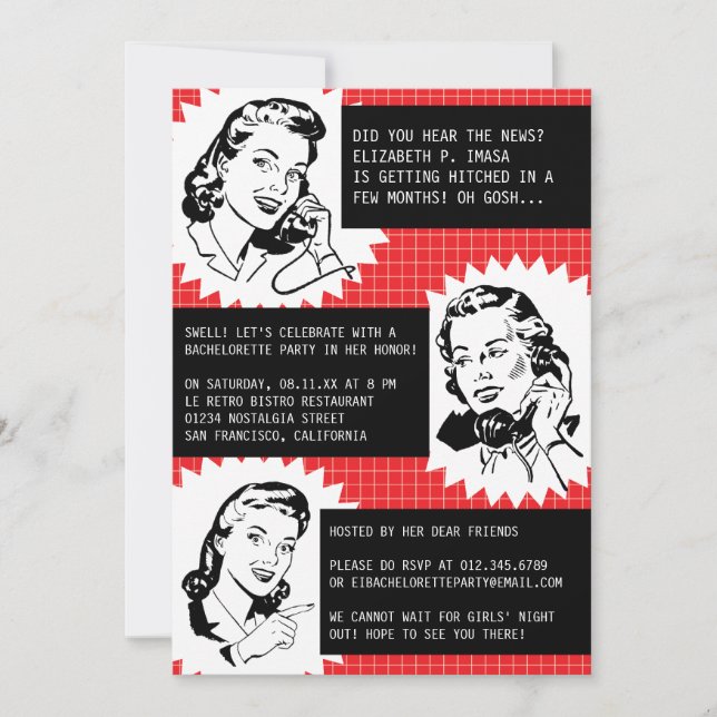 Invitaciones a la Bachelorette de Gales Retro Gals (Anverso)
