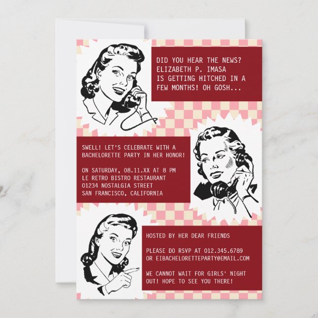 Invitaciones a la Bachelorette de Gales Retro Gals (Anverso)