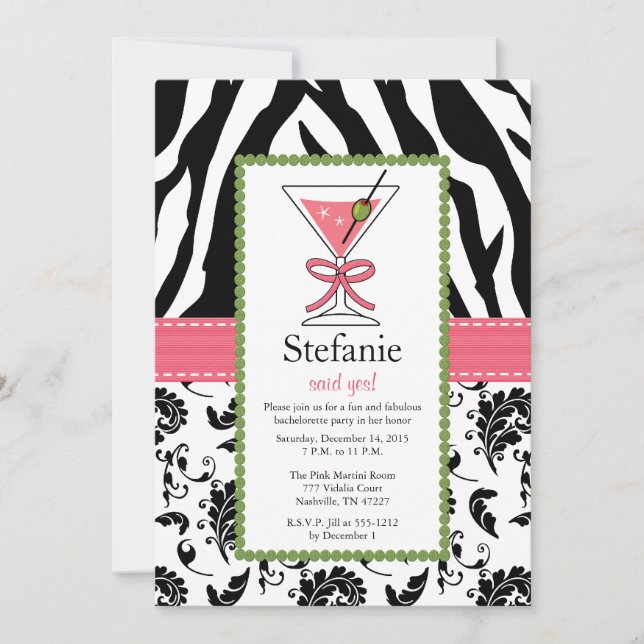 Invitaciones a la Bachelorette de Martini rosa de  (Anverso)
