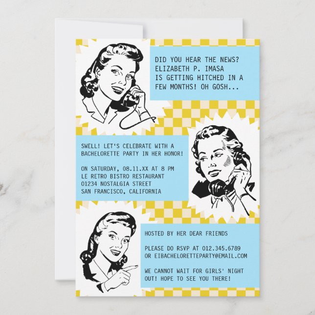 Invitaciones a la Bachelorette Gals Retro Gals (Anverso)