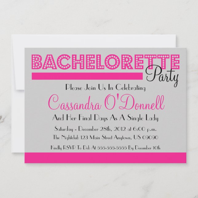 Invitaciones a la Bachelorette Party (Rosa En Luce (Anverso)