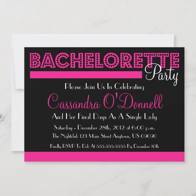 Invitaciones a la Bachelorette Party (Rosa En Luce (Anverso)