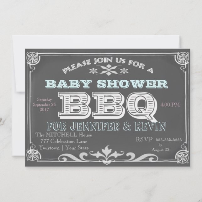 Invitaciones a la barbacoa de Baby Shower de Chalk (Anverso)
