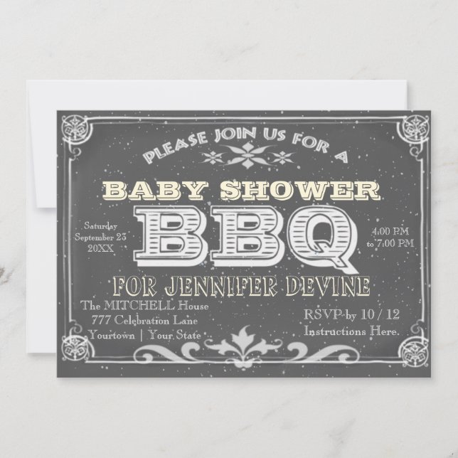 Invitaciones a la barbacoa de Baby Shower de Chalk (Anverso)