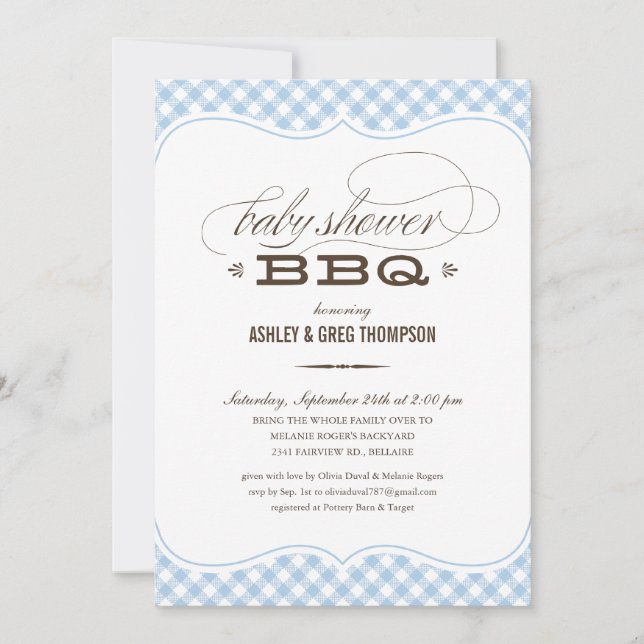 Invitaciones a la barbacoa de Baby Shower: tela de (Anverso)