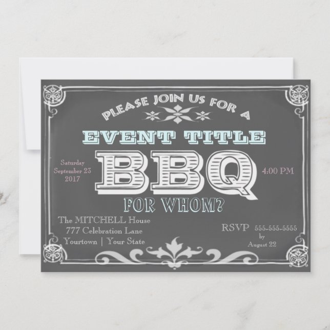 Invitaciones a la barbacoa de Chalkboard (Anverso)