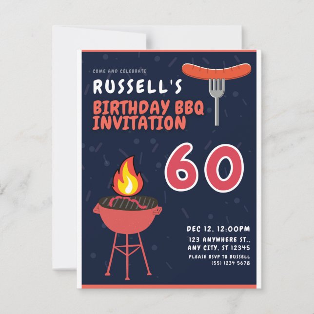 Invitaciones a la barbacoa de los 60 años de Russe (Anverso)