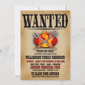 Invitaciones a la barbacoa familiar con cartel de