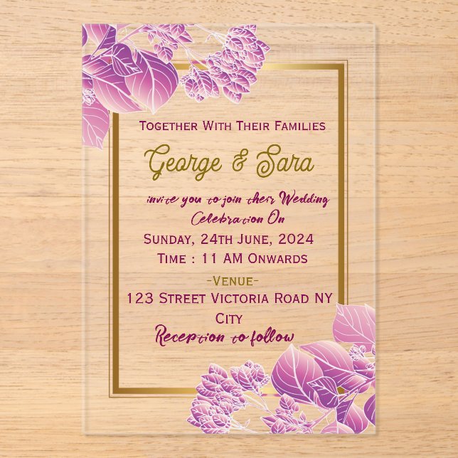 Invitaciones a la boda acrílica (Anverso)