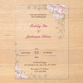 Invitaciones a la boda acrílica floral de crema pe