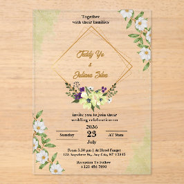 Invitaciones a la boda acrílica floral verde blanc