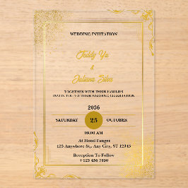 Invitaciones a la Boda Acrílica Moderna Gold Elega