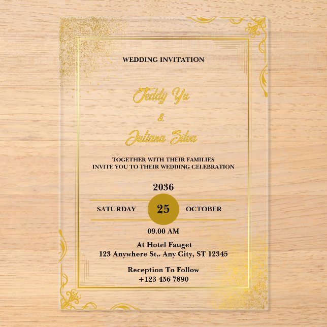 Invitaciones a la Boda Acrílica Moderna Gold Elega (Anverso)