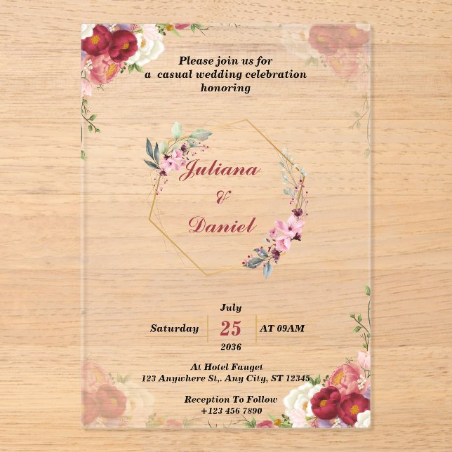 Invitaciones a la boda acrílica moderna y rosada p (Anverso)