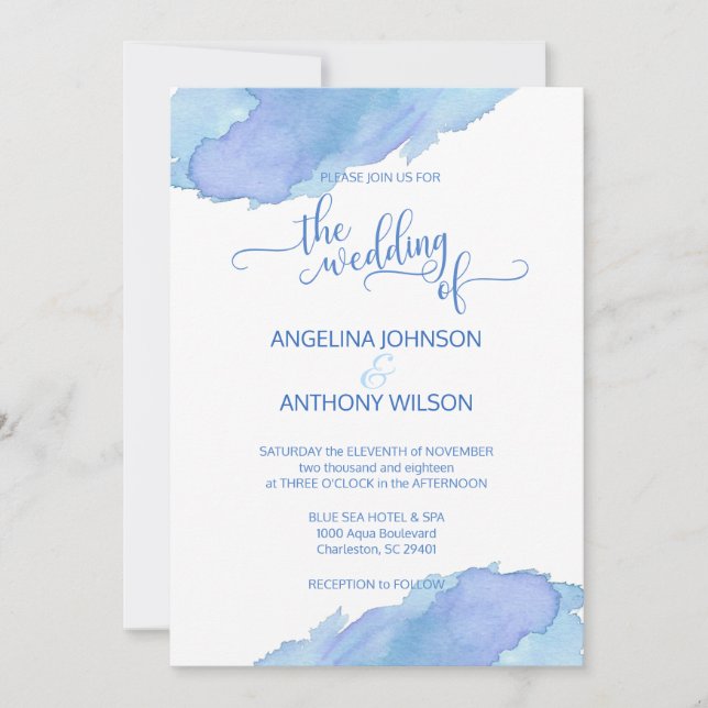 Invitaciones a la boda acuática azul Verde azulado (Anverso)
