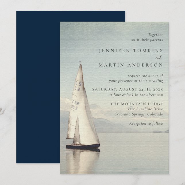 Invitaciones a la boda acuática en barco acuático (Anverso / Reverso)