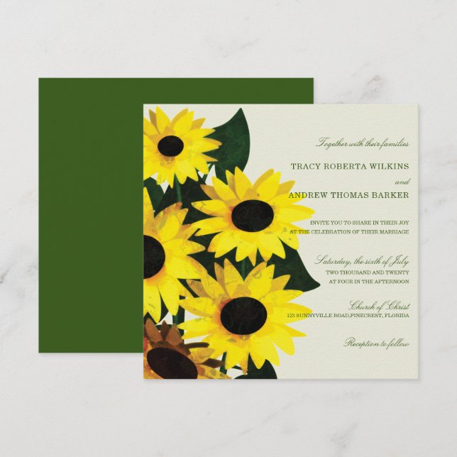 Invitaciones a la boda amarilla de los girasoles (Anverso / Reverso)