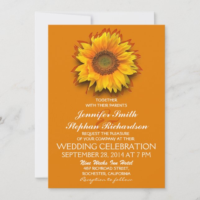 invitaciones a la boda amarilla del naranja del gi (Anverso)