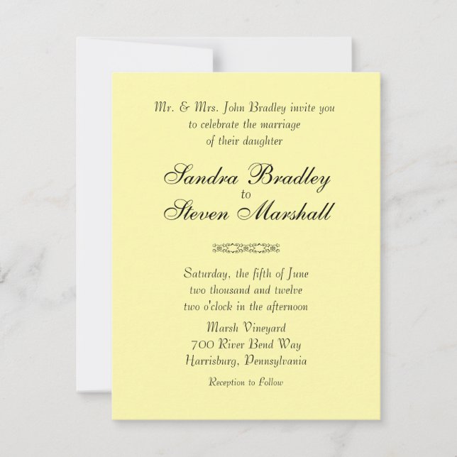 Invitaciones a la boda amarilla sólida (Anverso)