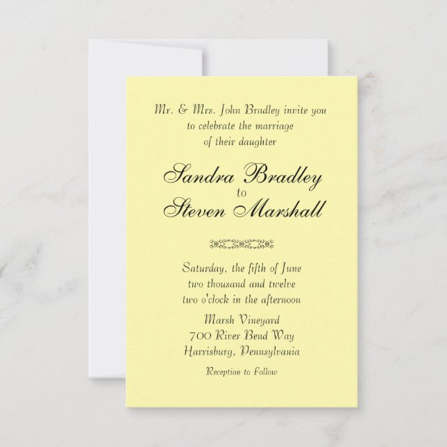 Invitaciones a la boda amarilla sólida (Anverso)
