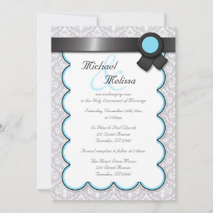 Invitaciones a la boda Aqua Blue & Grey Damask