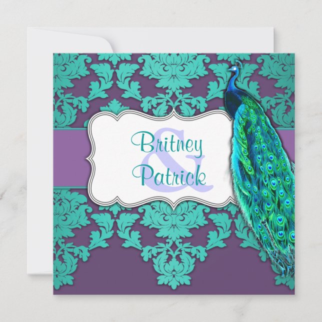 Invitaciones a la boda Aqua Peacock & Purple Damas (Anverso)