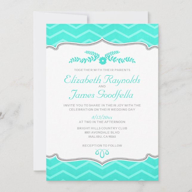 Invitaciones a la boda Aqua Zigzag (Anverso)