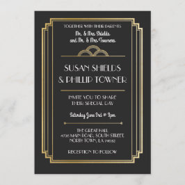 Invitaciones a la boda Art Deco Black & Gold de lo