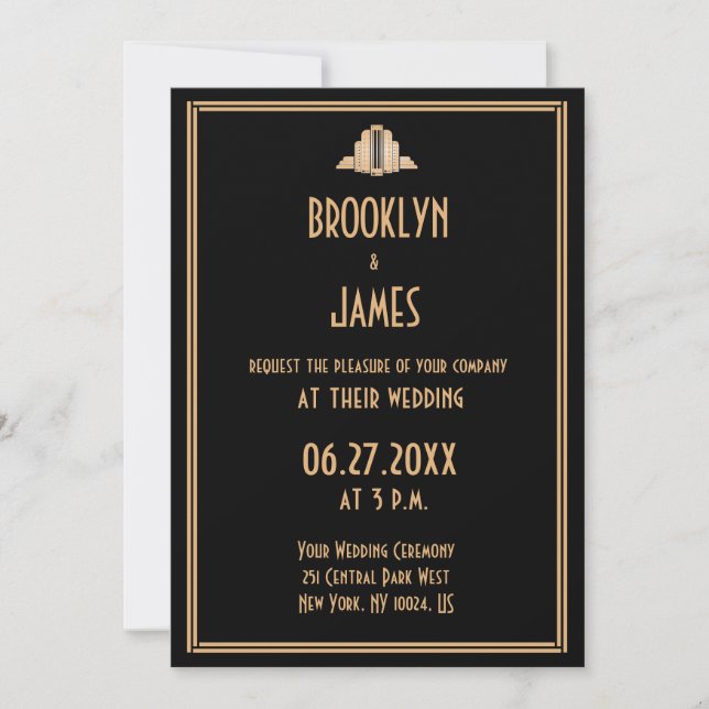 Invitaciones a la boda Art Deco Black Great Gatsby (Anverso)