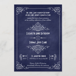 Invitaciones a la boda Art Deco del tablero azul d