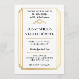 Invitaciones a la boda Art Deco White & Gold de lo
