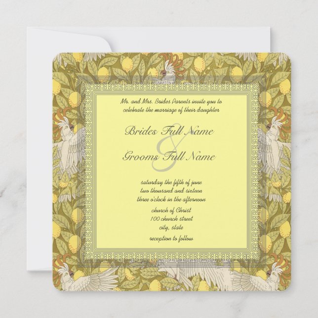 Invitaciones a la boda Art Nouveau de Cockatoo (Anverso)