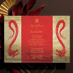 Invitaciones a la boda asiática del Dragón Rojo y 