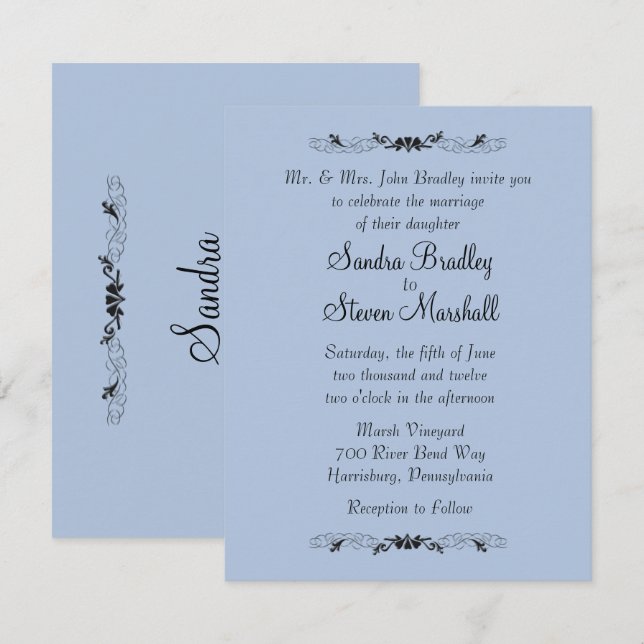 Invitaciones a la boda azul (Anverso / Reverso)