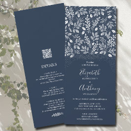 Invitaciones a la Boda Azul Botánica En Una Armada