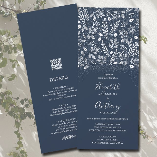 Invitaciones a la Boda Azul Botánica En Una Armada (Subido por el creador)