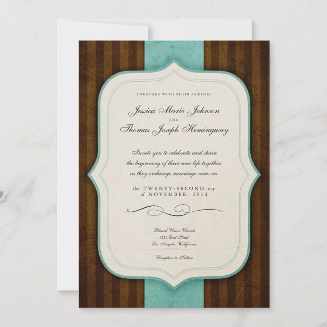 Invitaciones a la Boda Azul Charm Brown (Anverso)