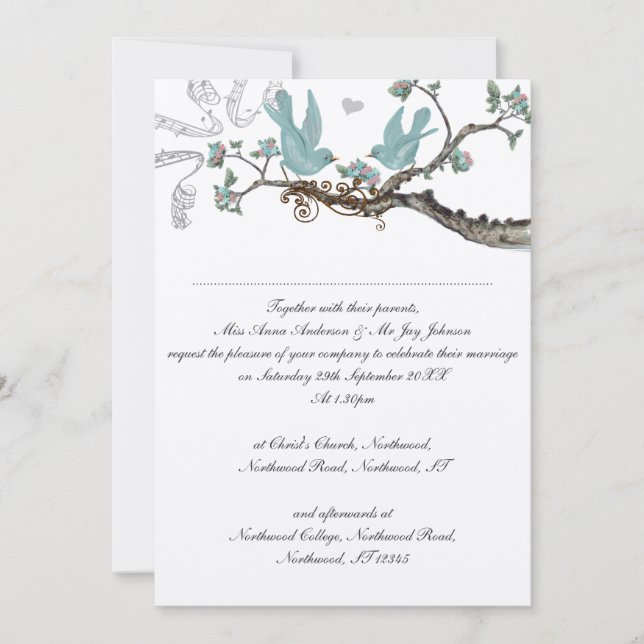 Invitaciones a la Boda Azul de Huevo de Robin Vint (Anverso)