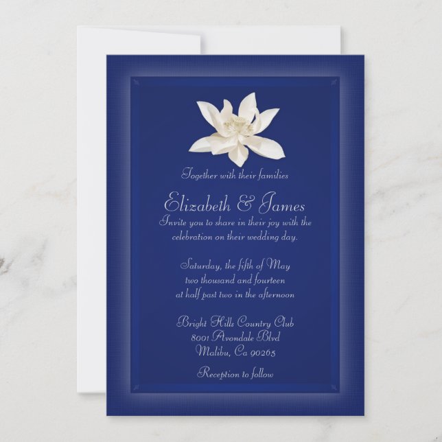 Invitaciones a la boda azul de la marina (Anverso)