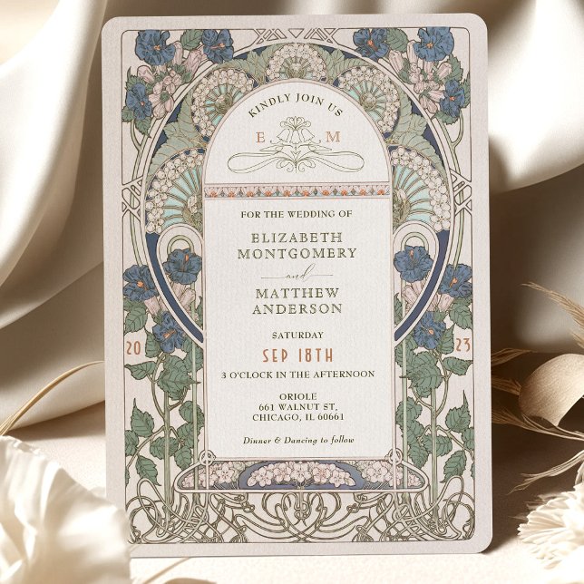 Invitaciones a la Boda Azul de la Marina Art Nouve (Subido por el creador)