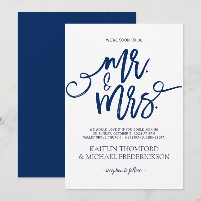 Invitaciones a la boda azul de la marina - Guión d (Anverso / Reverso)